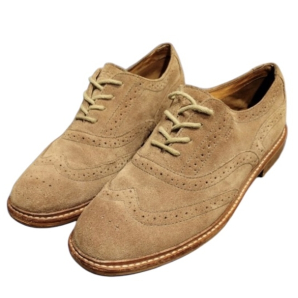 Fossil Brown Tan Suede Academia Preppy Brogue Detail Loafer Shoes Women SZ 8.5